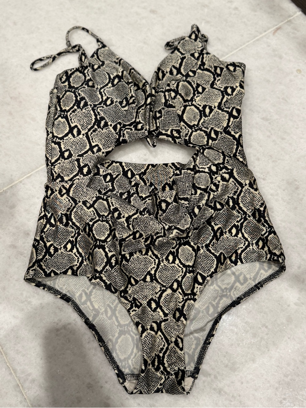 Zimmermann Black & Cream Snake-Print One-Piece Swimsuit with Front Cutout